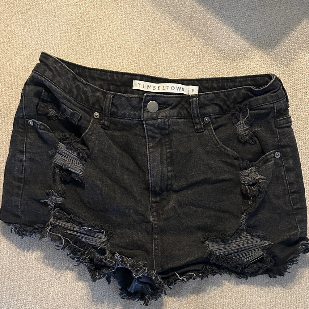 Tinseltown Charcoal Distressed Jean Shorts